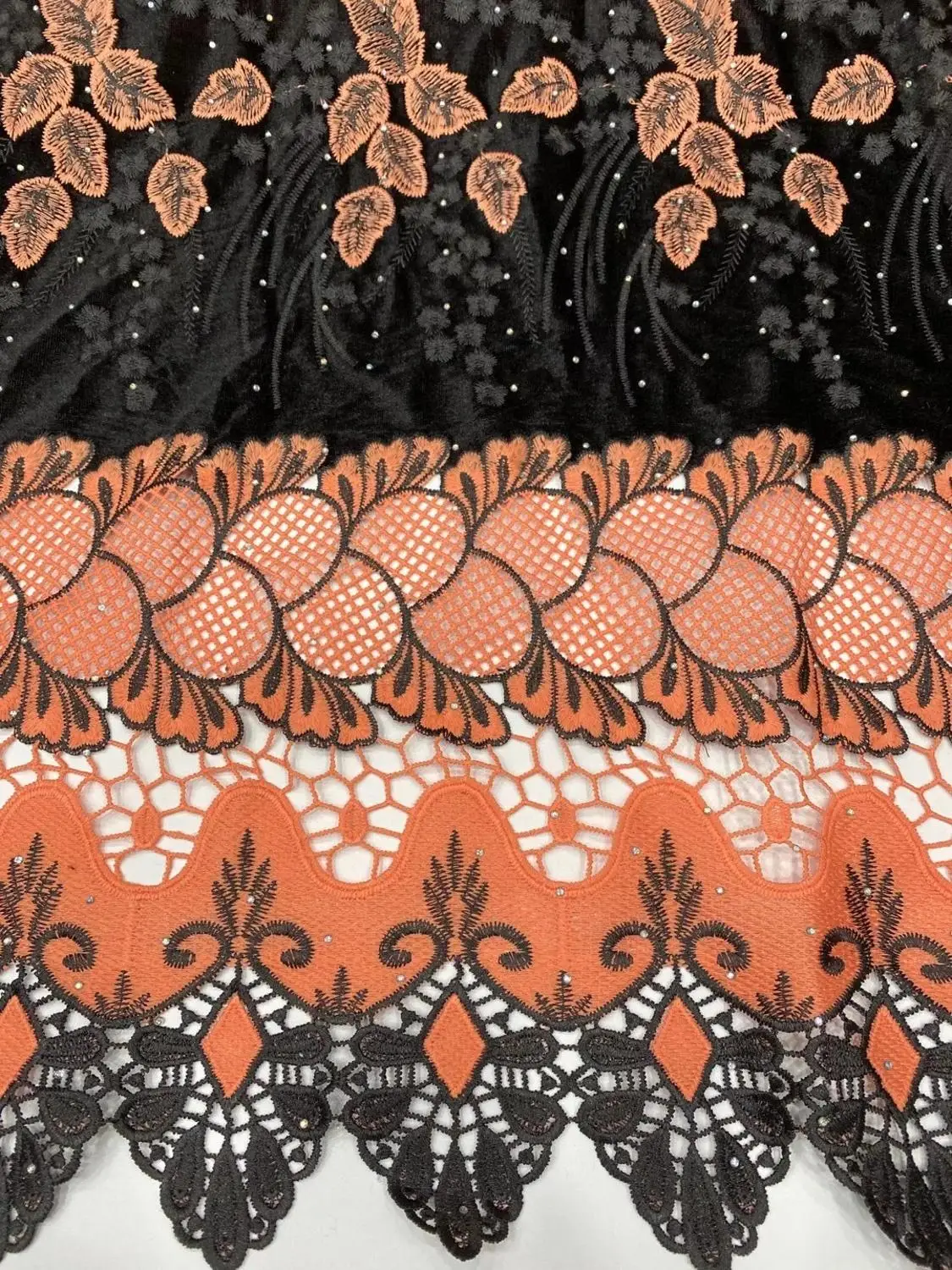 

New Arrived African Velvet Lace Fabric With Stone High Quality Milk shreds Water soluble for Nigerian party 5 yard