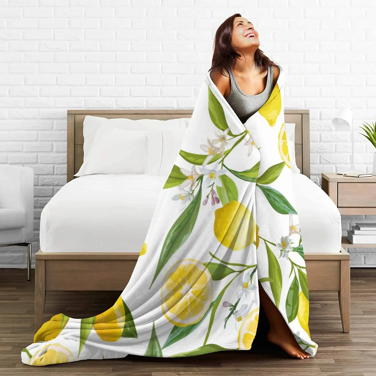 

Soft Warm Fleece Blanket Fruits Lemon Floral Pattern Winter Sofa Plaid Throw 3 Size Light Thin Mechanical Wash Flannel Blankets