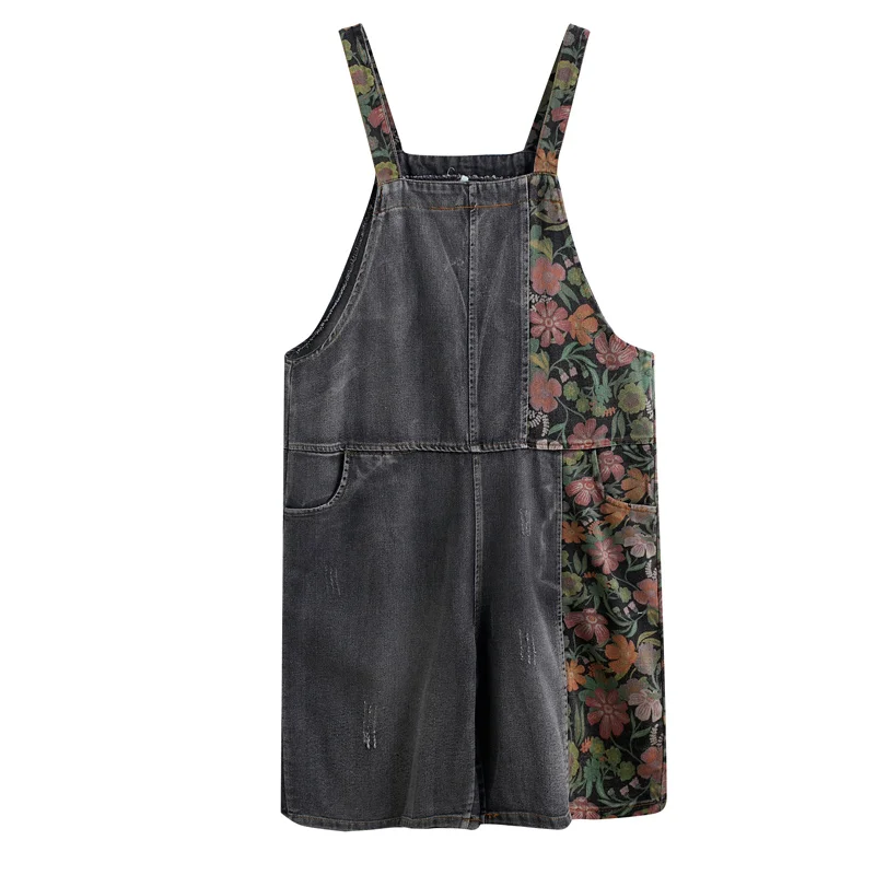 

#2321 Summer Floral Printed Overalls Women Vintage Wide Leg Jumpsuits Loose Vintage Casual Denim Rompers Ladies Calf-length