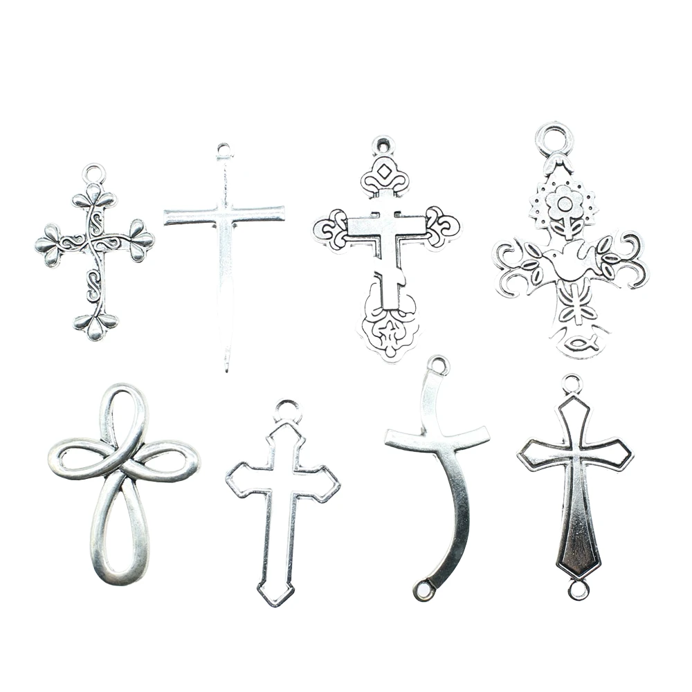 10 шт. подвески в виде креста античное серебро Цвет Крест Подвески Кулоны из