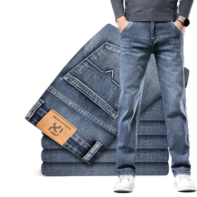 DIMI Men's Fashion Mid-high Waist Jeans Autumn Spring Brand Straight Loose Stretch Denim Jeans Classic Business Casual Young