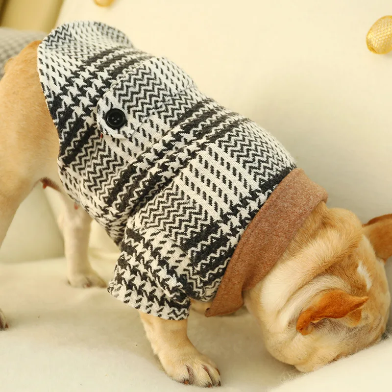Закон боевые жир для собак одежда Черный и белый ломаную клетку шерстяное пальто