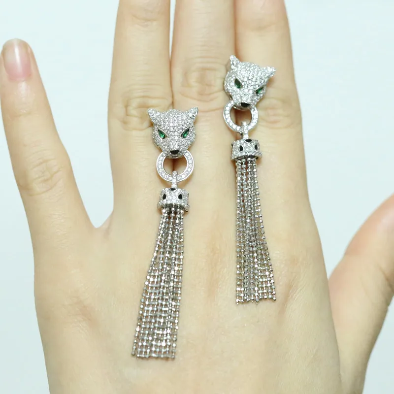 Серебряные висячие серьги &quotПантера&quot для женщин Белый CZ камень женские