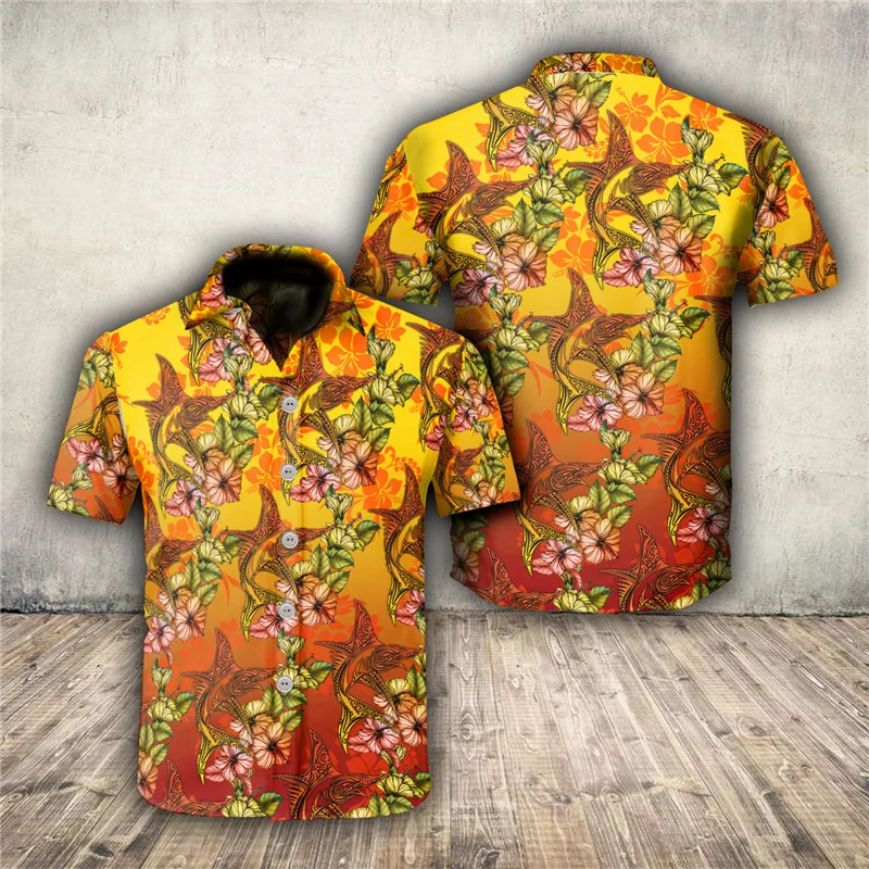 

2021 летняя качественная пляжная Мужская блузка в стиле Харадзюку, с коротким рукавом, с цветочным принтом, свободная гавайская рубашка для с...