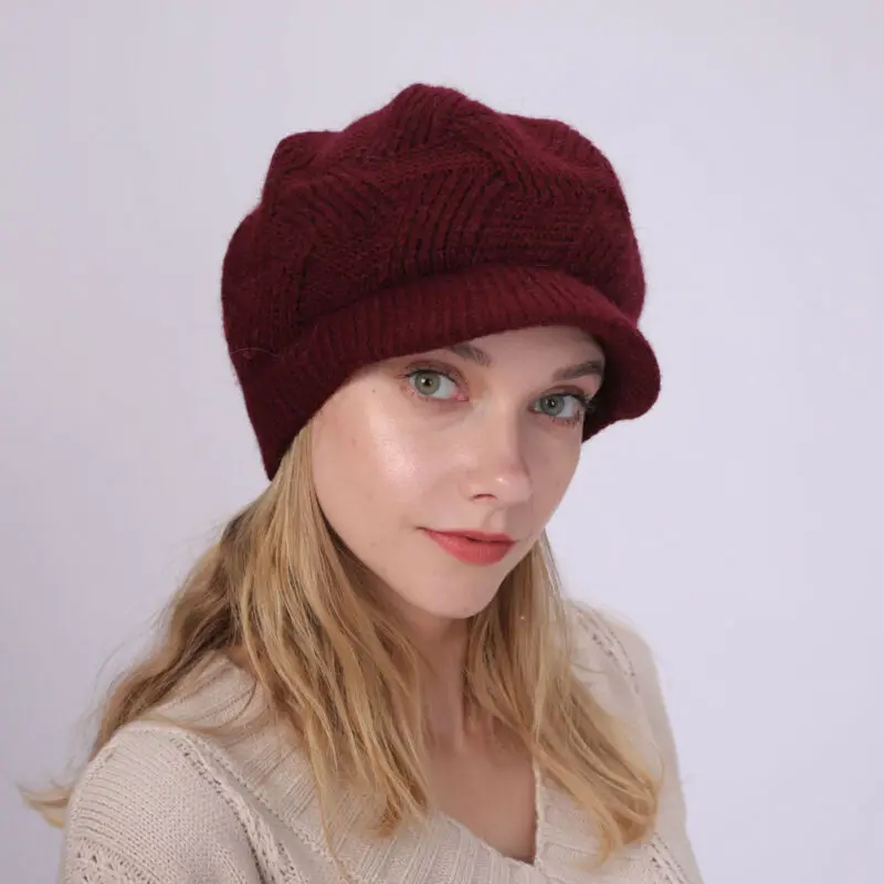 

Hot Sell 2019 Cheap Fashion New Women Wool Solid Color Beret Female Bonnet Caps Winter All Matched Warm Walking Hat Cap 10 Color