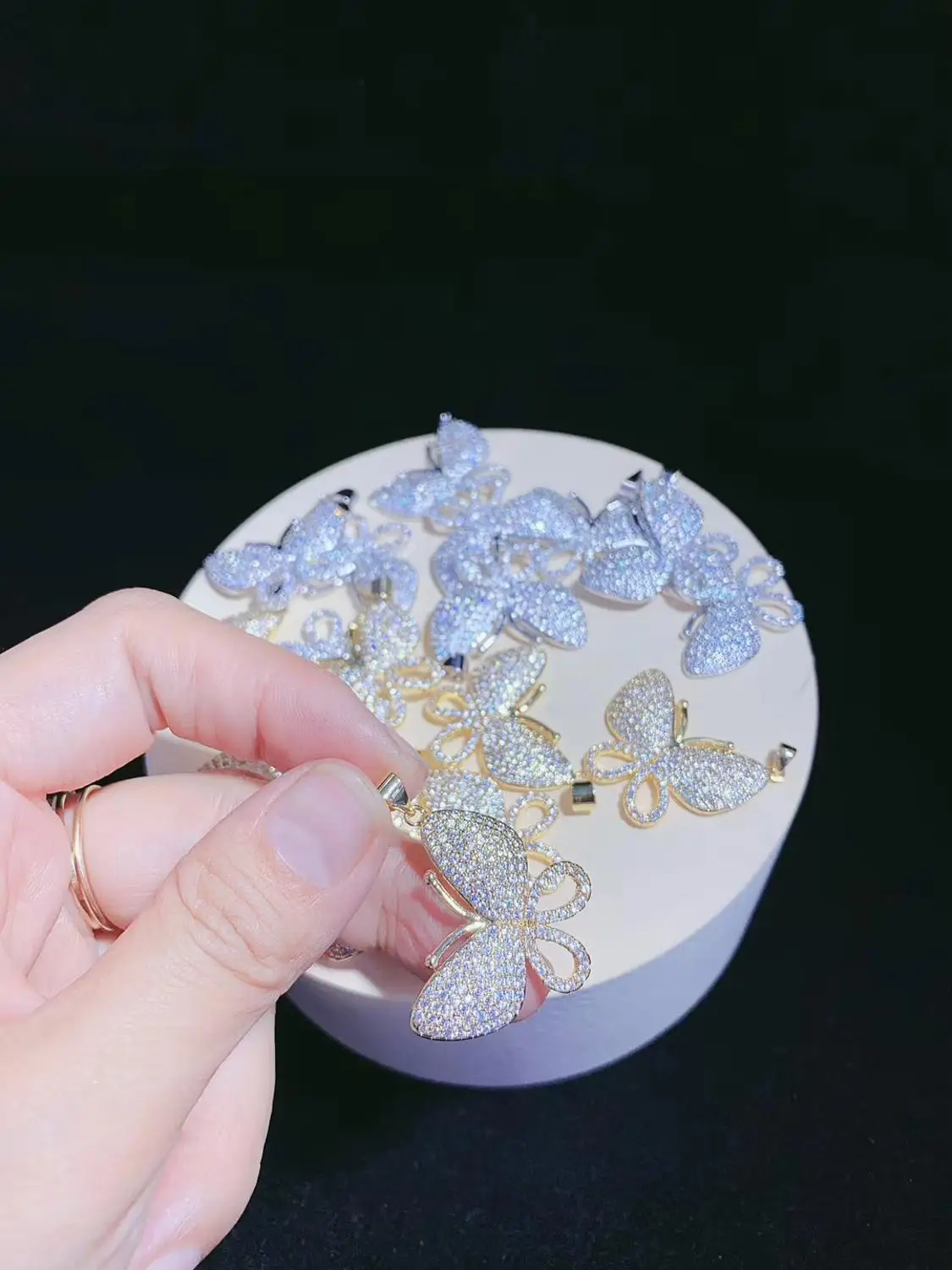 

15mm 18k Gold Filled Butterfly Charm Micro Pave Butterfly, CZ Charms, Cubic Zirconia Butterfly Side way Charm Bracelet Earring