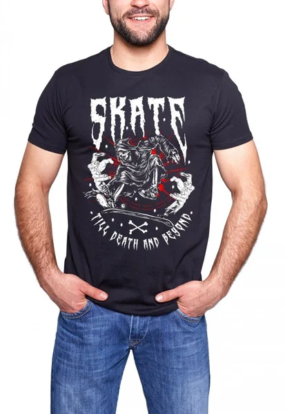 

Sk8te Till Death Grim Reaper Skull On Skate Men's Funny Cotton T-shirt