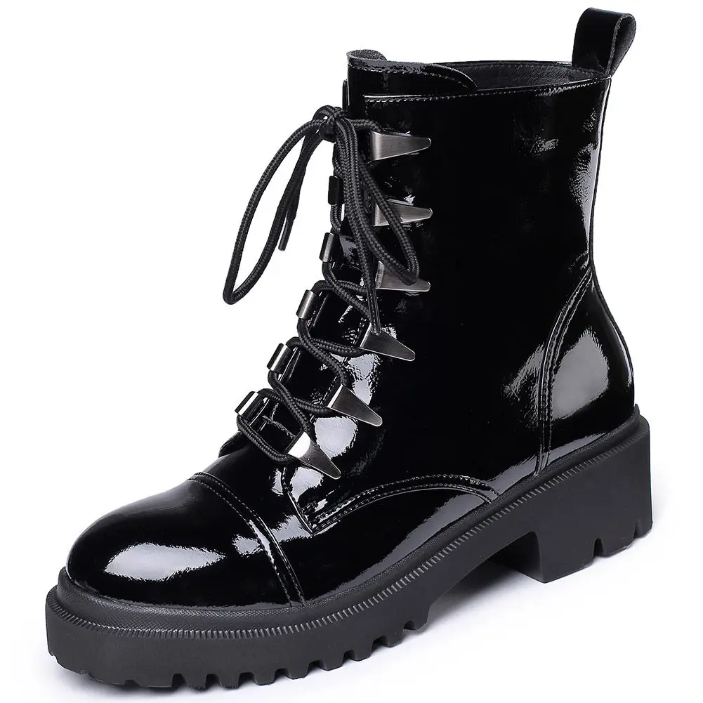 

Doratasia 2020 Square Heels On Sale Patent Leather Autumn Winter Women Shoes Motorcycles Boots