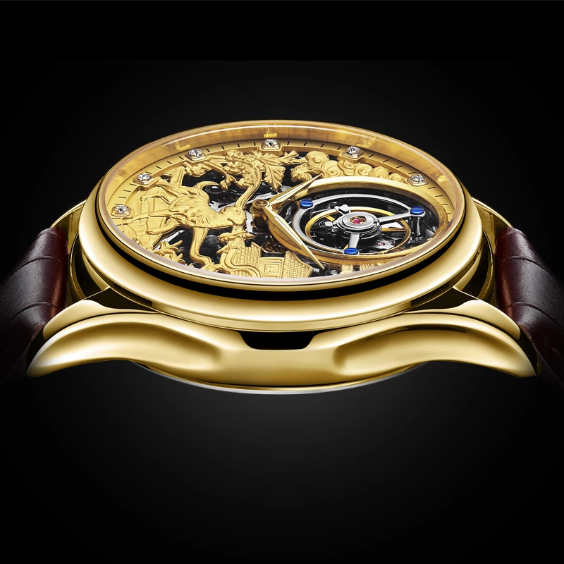 Kopeck, мужские часы, Tourbillon, скелет, механические часы, Сапфировая кожа,, Роскошные,, бренд, собака, Relogio Masculino