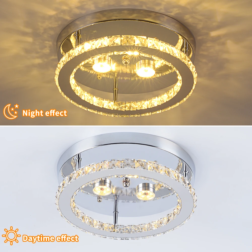 Lámpara de techo con anillos de espejo de iluminación LED, Araña de cristal moderna, luminaria para sala de estar, cocina, decoración del hogar, accesorio de luz