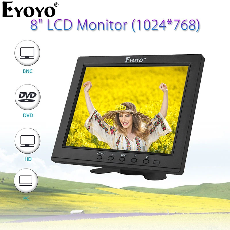 Eyoyo EM08B 8 дюймов Портативный мини ТВ монитор TFT ЖК дисплей Экран 1024x768 Дисплей с VGA