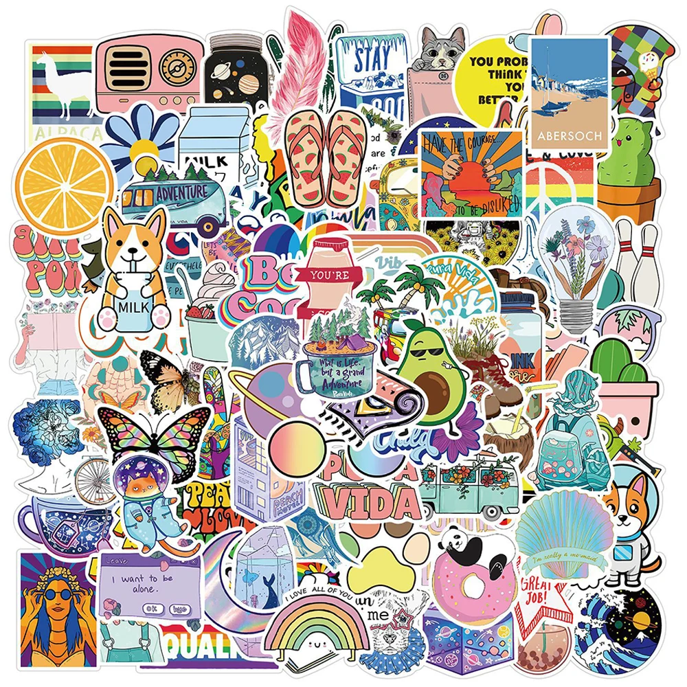 

100PCS 2020 Beautiful Lovely VSCO Girl Stickers Gift Kawaii Cartoon Decal Pegatinas For DIY Guitar Laptop Stationery Sticker