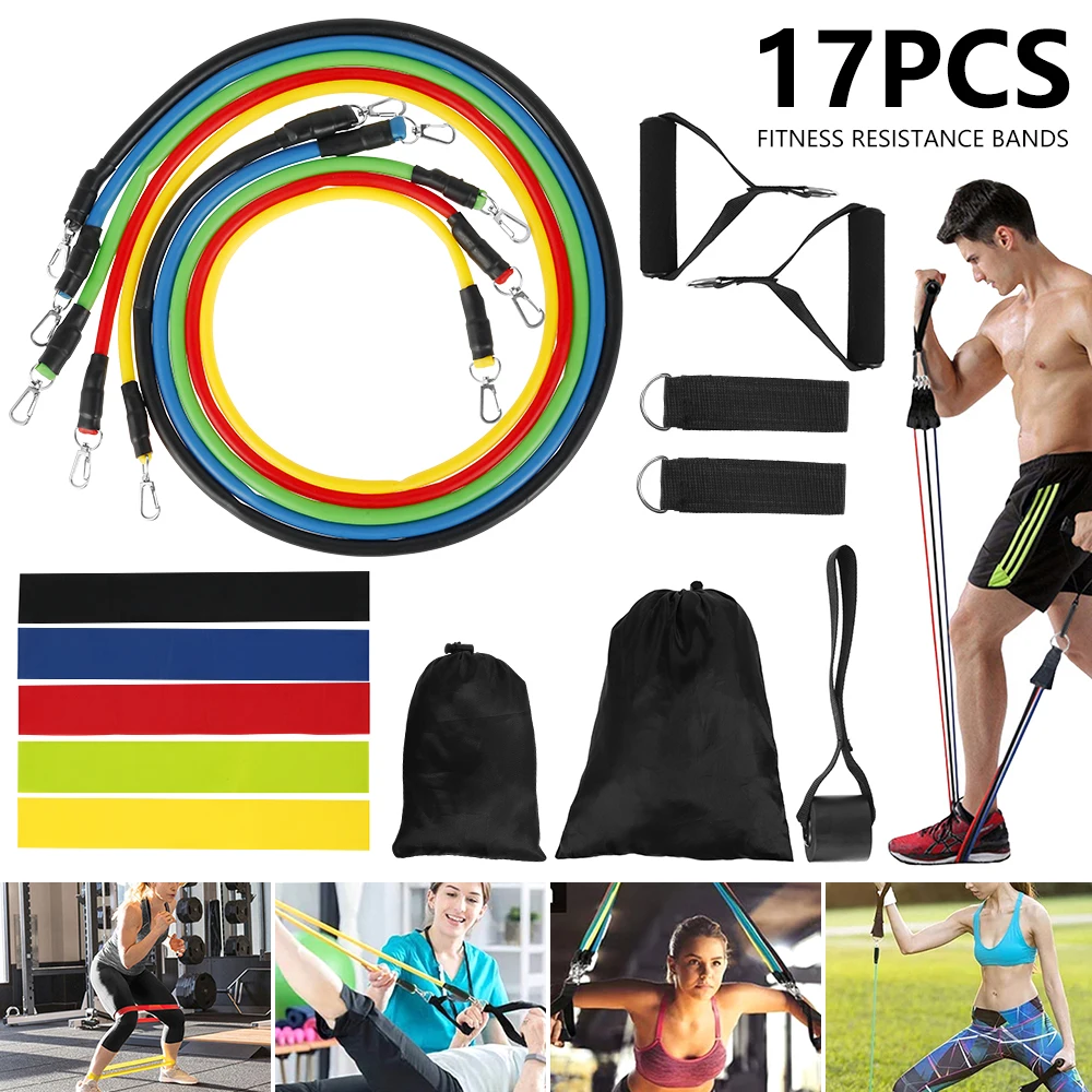 

17Pcs/Set Latex Resistance Bands Crossfit Training Exercise Yoga Tubes Pull Rope Rubber Expander Elastic Bands Fitness Equipment