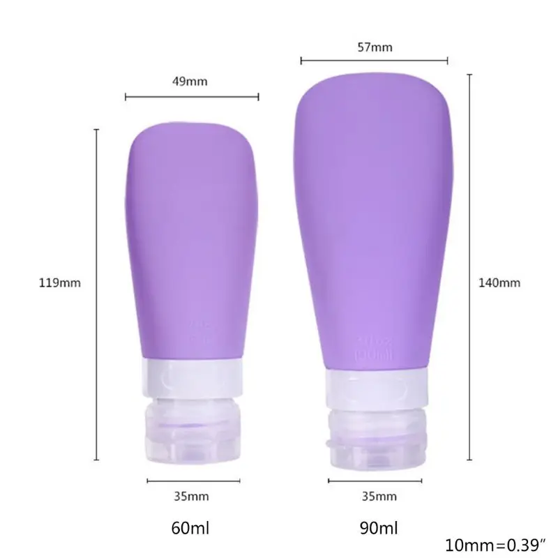 

4Pcs 38/60/90ml Travel Portable Silicone Empty Bottles Leak Proof Squeezable Refillable Tubes Shampoo Lotion Containers