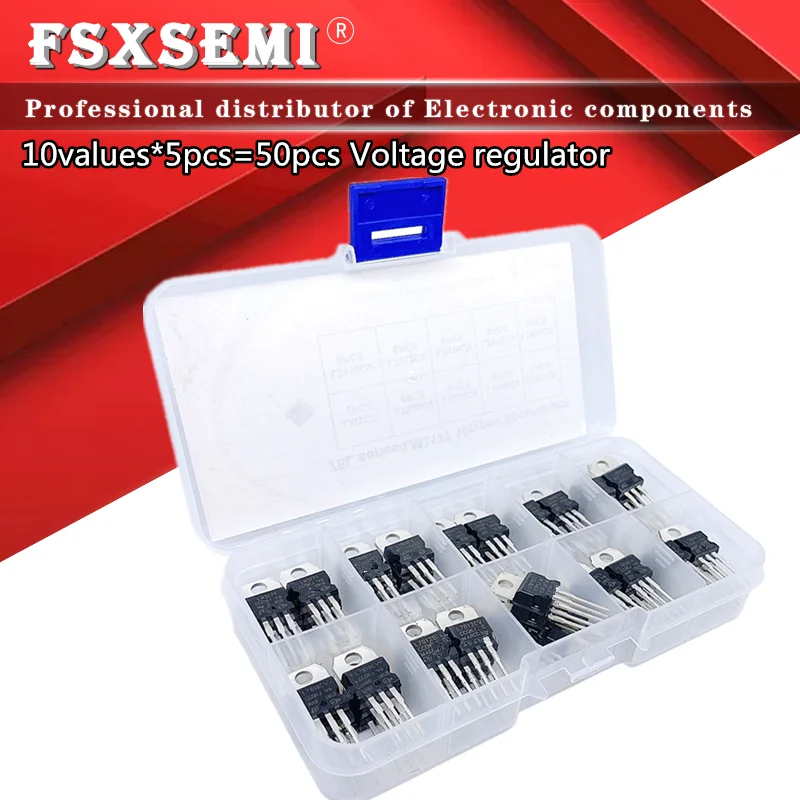 

10values*5pcs=50pcs Voltage regulator L7805CV L7806CV L7809CV L7812CV L7815CV L7824CV L7905CV L7912CV L7915CV LM317T TO220