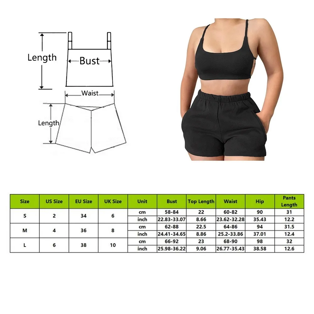 

Solid Casual Two Piece Sets Women Backless Sleeveless Top And Side Pockets Shorts Matching Set Summer Athleisure Outfits