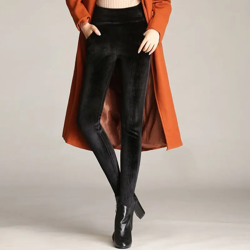

2020 Winter Double Thicken Velvet Skinny Women's Pants High Elastic Waist Stretch Slim Trousers Female Pencil Pants
