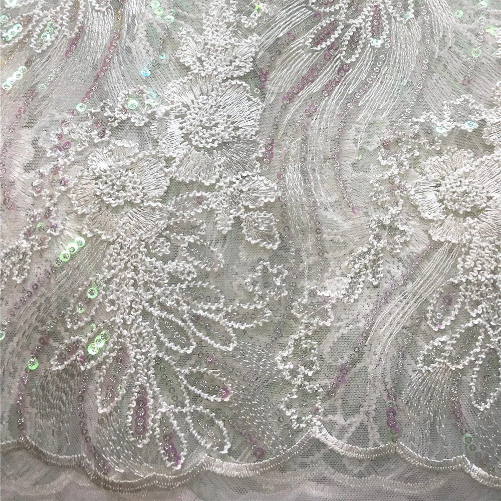

Anna latest style african net lace fabric embroidered with sequins 5 yards/piece french tulle laces fabrics for garment sewing