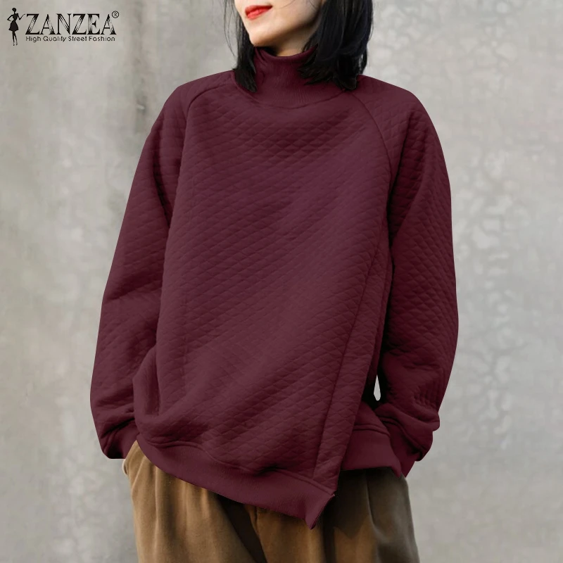 

2021 ZANZEA Oversized Women Asymmetrical Sweatshirts Spring Autumn Long Sleeve Pullovers Fashion Casual Solid Loose Streetwears