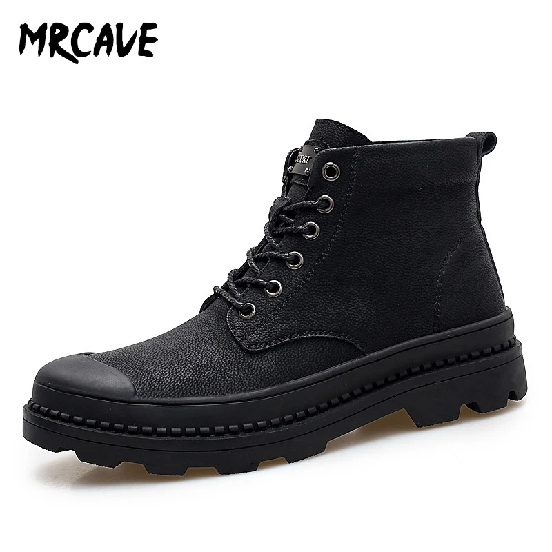 MRCAVE/черные теплые зимние мужские ботинки ботильоны из натуральной кожи Зимняя