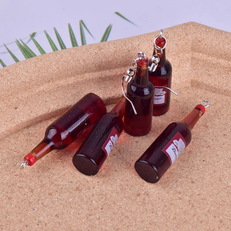 10 шт./упак. 3D пивная бутылка полимерная серьга шармы брелок ожерелье подвеска