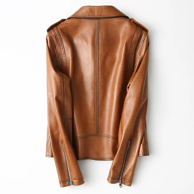 JAZZEVAR 2023 New High Fashion Street Women Real Sheep Skin Leather Jacket Oil wax Genuine Leather Slim fit Motorcycle Jackets