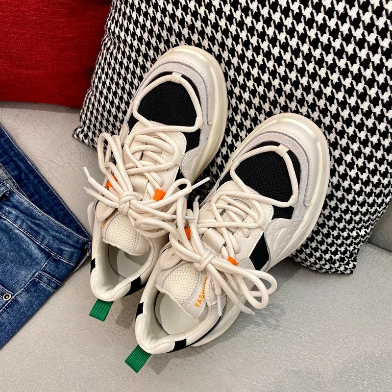 

DLEK New Chic Women Tide Chunky Sneakers Spring Light Breathable Mesh Lace-Up Plarform EVA Outdoor Comfort Walking Shoes