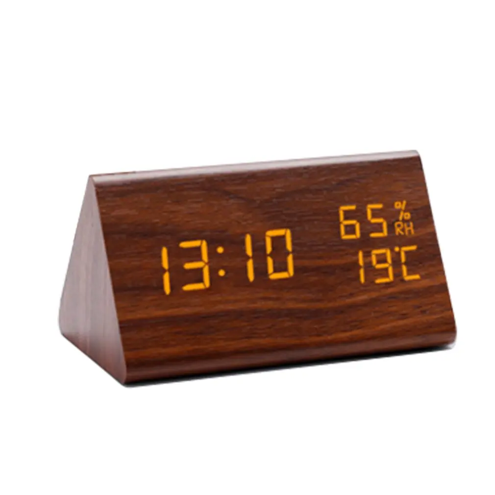 СВЕТОДИОДНЫЕ Деревянные треугольные электронные часы с ручной регулировкой