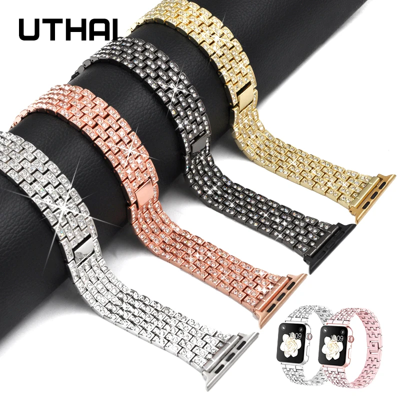 Ремешок UTHAI P70 для Apple Watch 1/2/3 40 мм 38 из нержавеющей стали с бриллиантами | Наручные