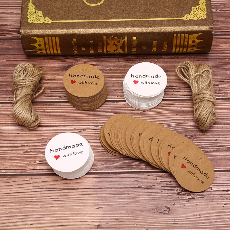 50 шт./лот бумажные бирки Белые коричневые круглые квадратные для ручной работы
