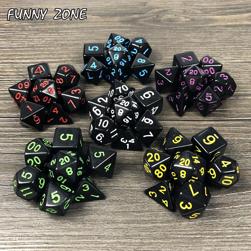 7 шт./компл. непрозрачная Двусторонняя игральная кость многогранная D4 D6 D8 D10 % D12 D20
