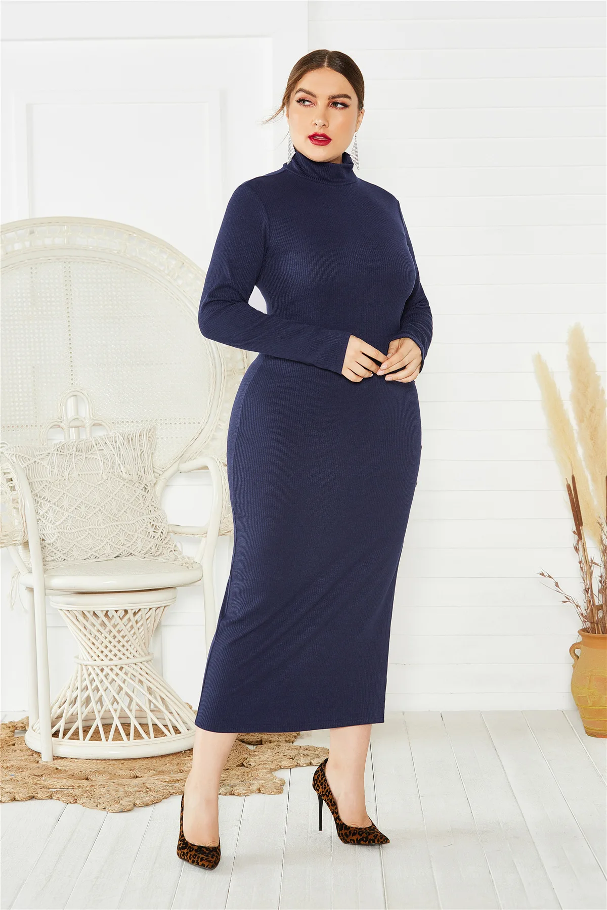 Plus Size 5XL Sexy Knit Sweater Dress Women Zipper Lace-up Elastic Slim Dresses Ladies Strech Maxi Party Autumn Winter | Женская одежда