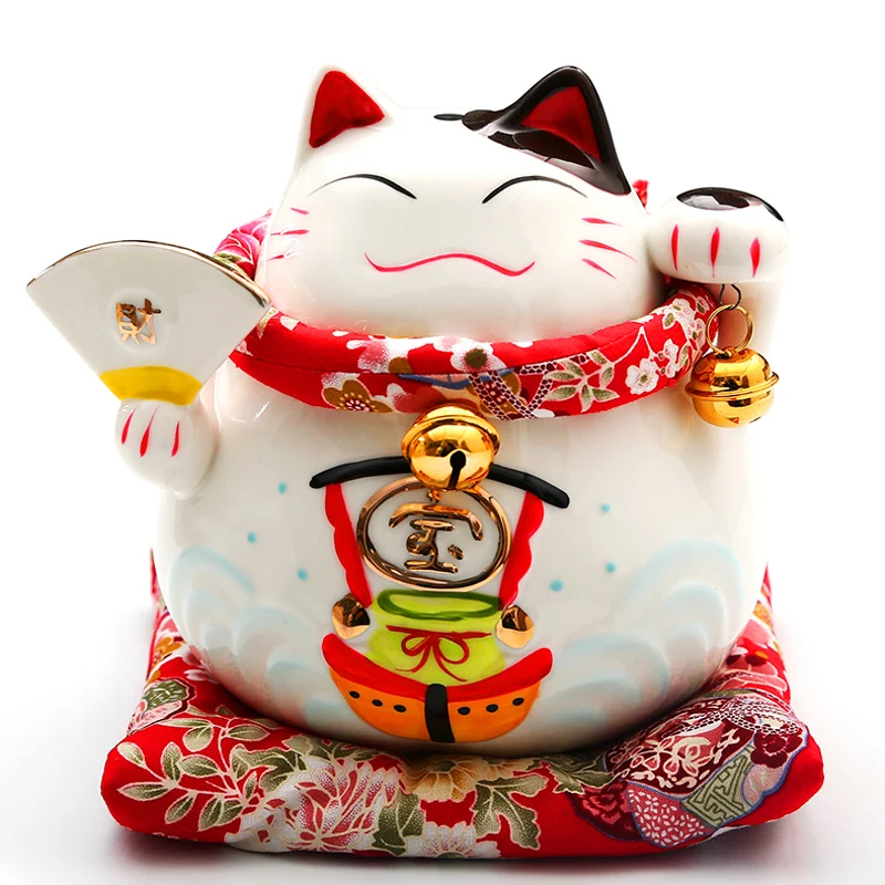 

6 inch Ceramic Maneki Neko Figurine Lucky Cat Money Box Ornament Feng Shui Home Decoration Fortune Cat Coin Bank