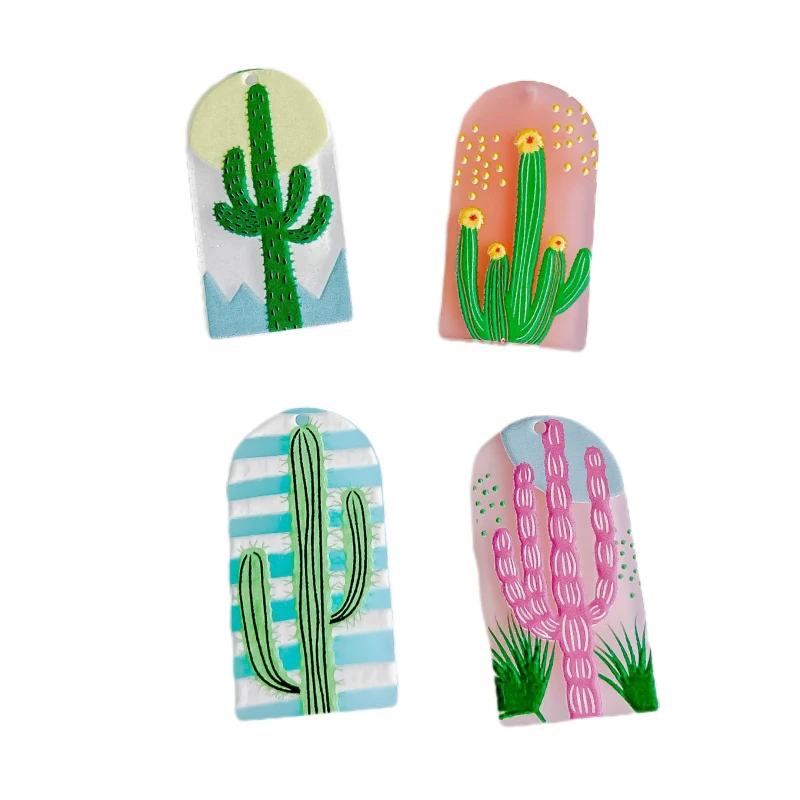Acrylic Plastic Cactus Flat Back Pendant Earring Accessories Eardrop Necklace Charms Jewelry Making Supplies Diy Material 8pcs - купить по