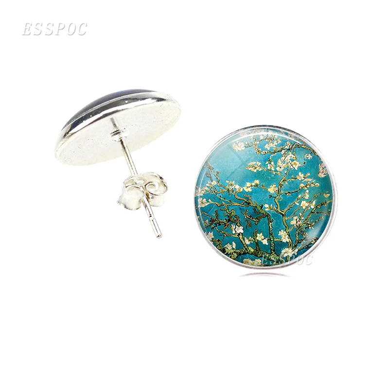 Серьги с изображением Ван Гога из серии художественной живописи фото стеклянные