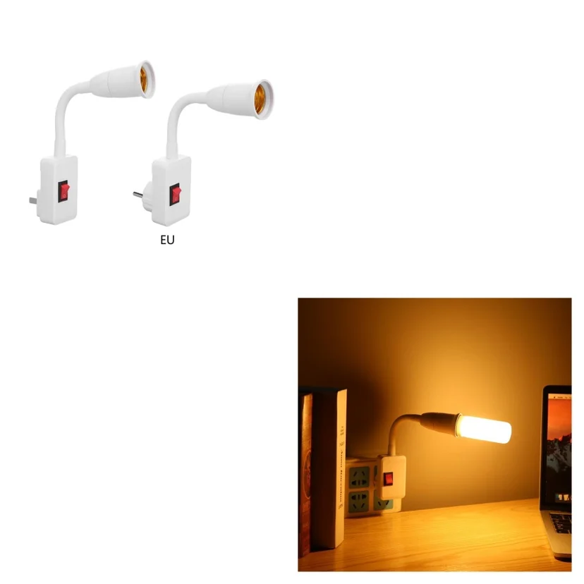 

EW Flexible E27 Light Socket Lamp Bulb Adapter Extend Extension Converter Wall Base Holder Screw Socket EU US Plug White+Silver