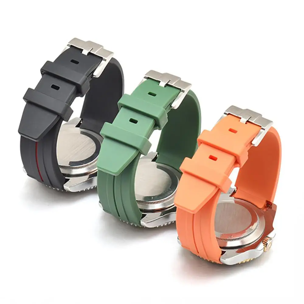 Men's Rubber Strap 20mm Stainless Steel Buckle Watch Accessories for Rolex GMT Ghost King Ancon Waterproof Silicone Watch Strap