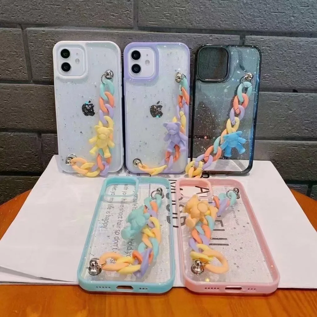 

Ultar Thin Glitter Clear Bracelet Colorful Case For Apple iPhone 13 12 Mini 11 Pro XS Max SE 2020 X XR 7 8 Plus Shockproof Cover