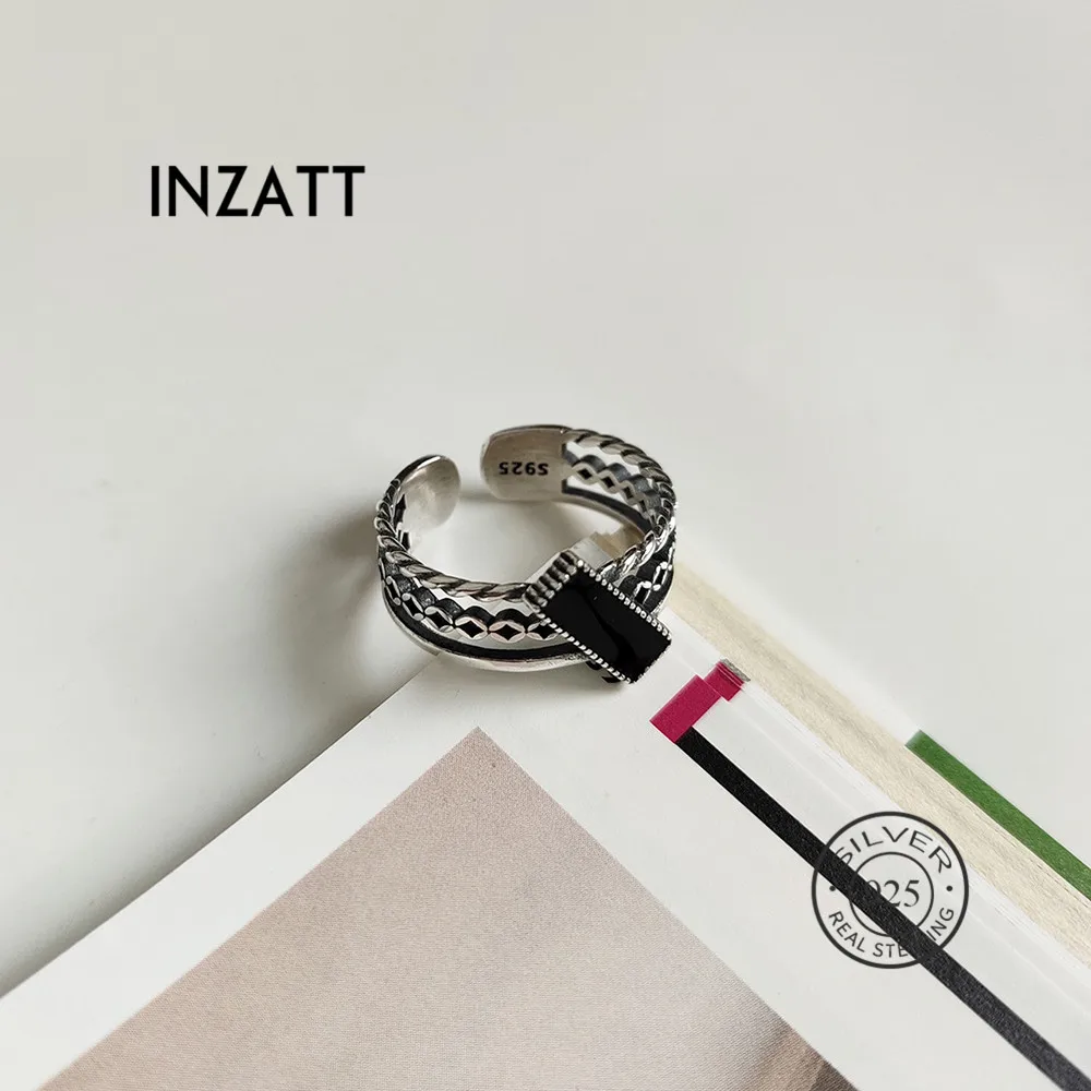 INZATT Настоящее серебро 925 проба эмаль геометрическое кольцо для модных женщин вечерние ювелирные изделия в стиле панк минималистичные аксессуары подарок