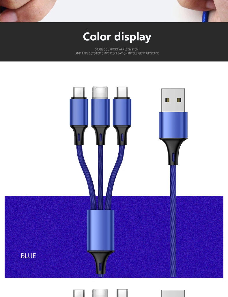 1,2 м 3 в 1 USB кабель для мобильного телефона Micro usb type C кабель зарядного устройства для iPhone кабель для зарядки многофункциональный Кабель зарядного устройства