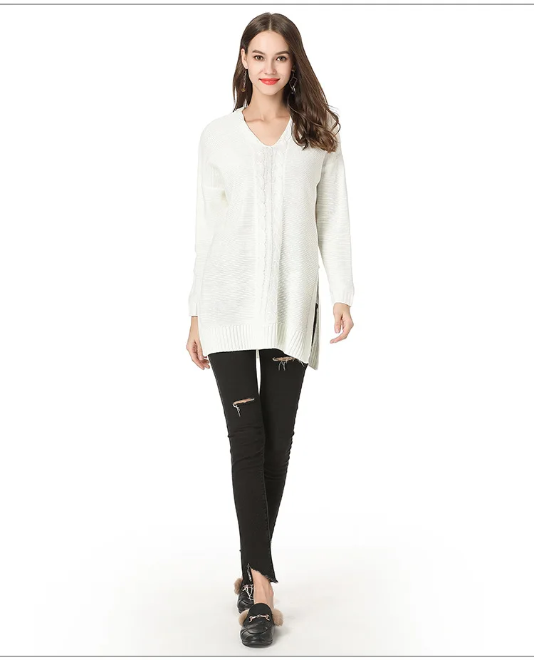 

Donsignet Women's Sweaters Fashion V-neck Pullover Solid Color Loose Large Size Knitted Long Sleeves Office Lady Sweater Women
