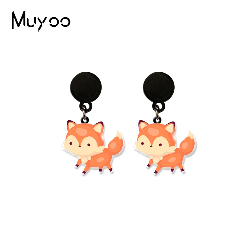 Серьги-гвоздики ручной работы милые маленькие красные лисицы лисички из