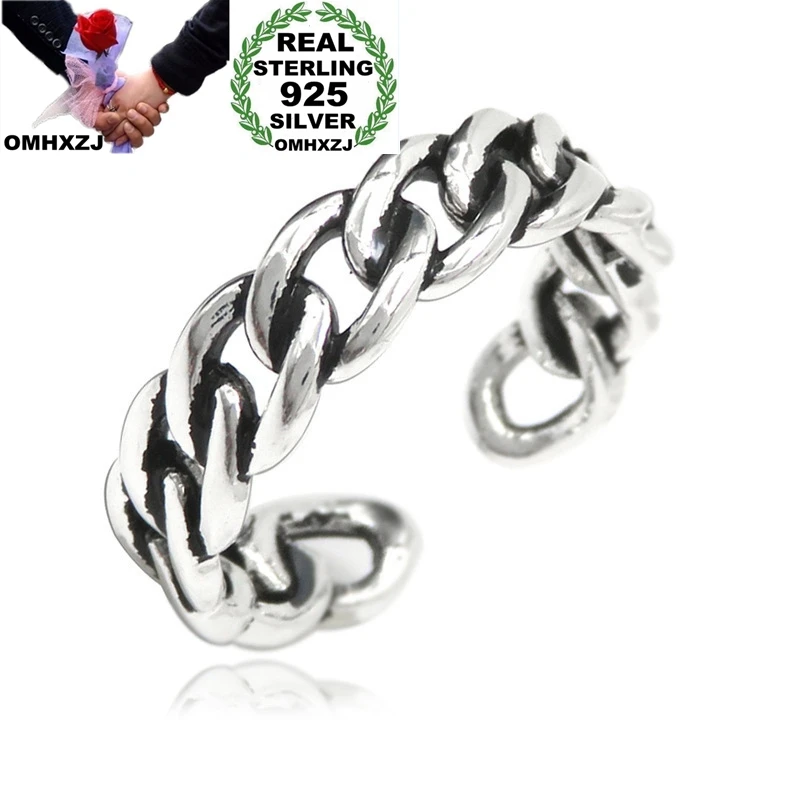 

OMHXZJ Wholesale RR1320 European Fashion Fine Hot Woman Man Party Birthday Wedding Gift Vintage Chain 925 Sterling Silver Ring