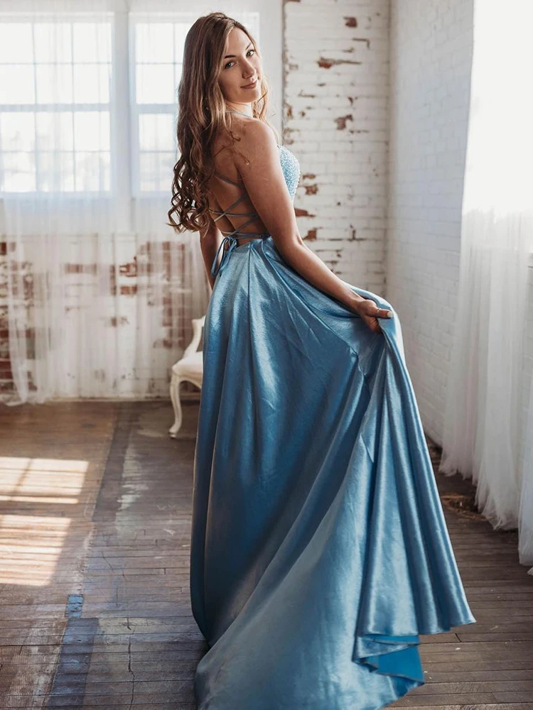 Роскошное длинное вечернее платье VKbridal расшитое бисером с кристаллами для