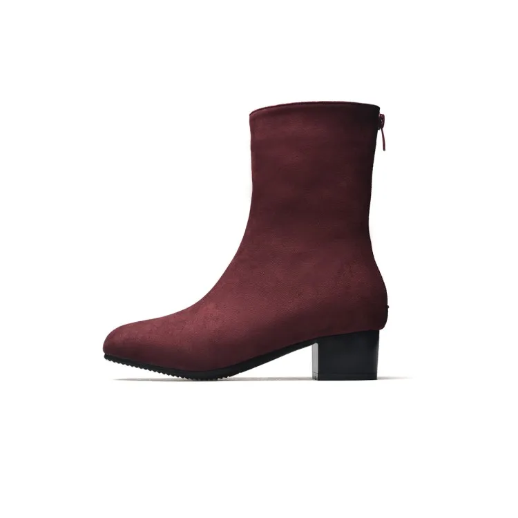 Короткие сапоги большого размера грубый каблук однотонные замшевые на высоком