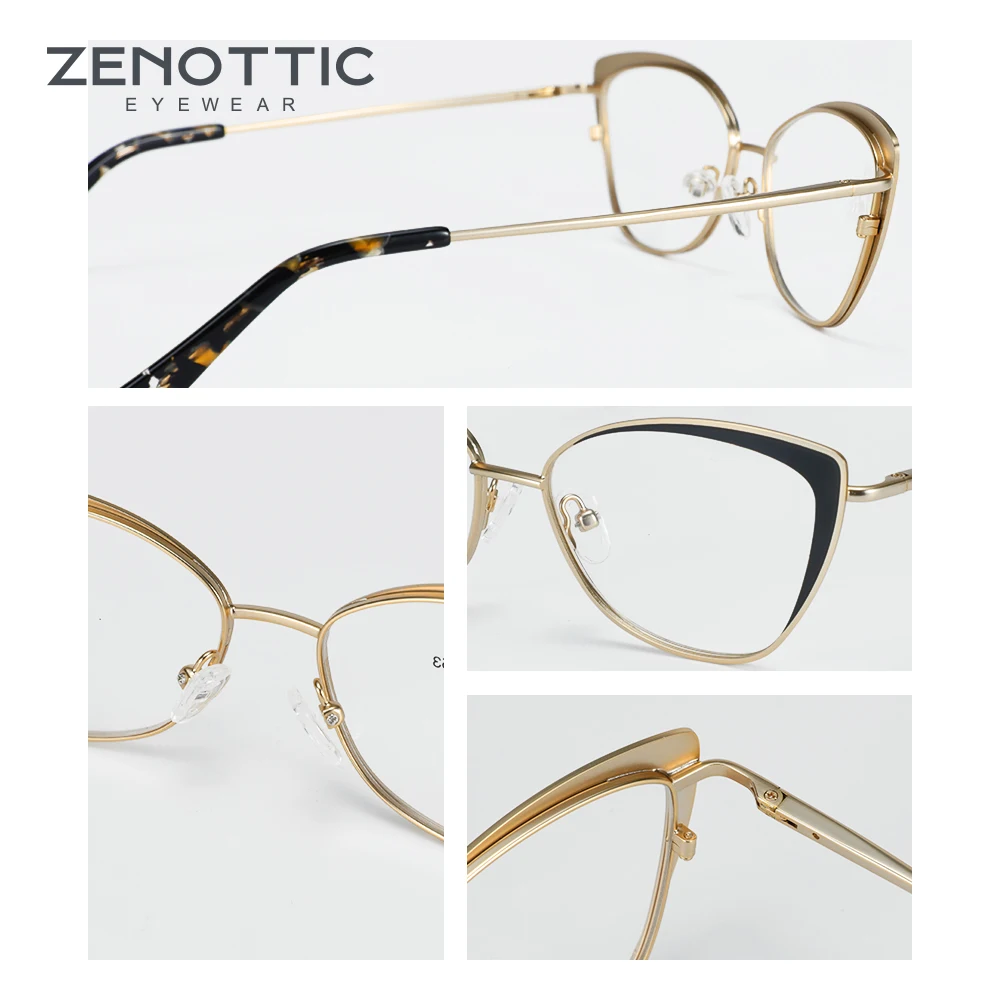 ZENOTTIC, женские титановые металлические оправа для очков в стиле кошачьи глаза, фирменный дизайн, модные очки для близорукости, оптические очки по рецепту