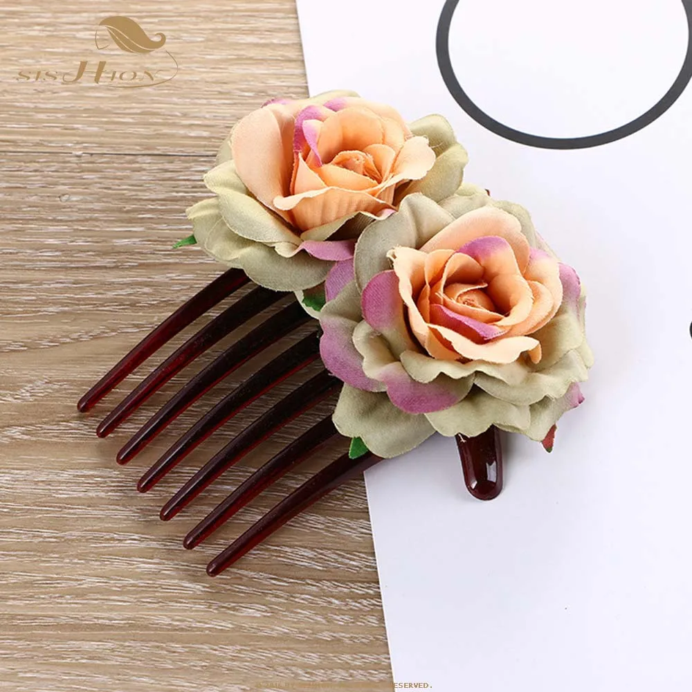 

5pcs Vintage Rose Flower Hair Combs for Bridal Fashion Handmade Wedding Jewelry Women Prom Charm Hair Accessories VD1161