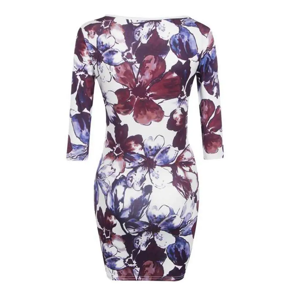

Fashion Women Club Party Flower Print Round Neck Half Sleeve Bodycon Mini Dress Print Vintage Dress
