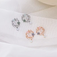 japan korean circle flower drop earrings for women hollow butterfly wreath micro pave zircon dliecate earrings brincos gifts