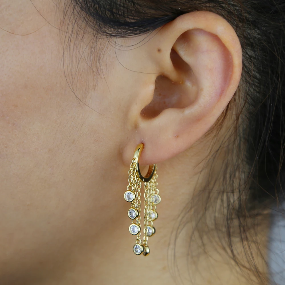 

Hot sale 5A white cubic zircon paved station statement earrings for women lady small hoop earring jewelry with gold silver color